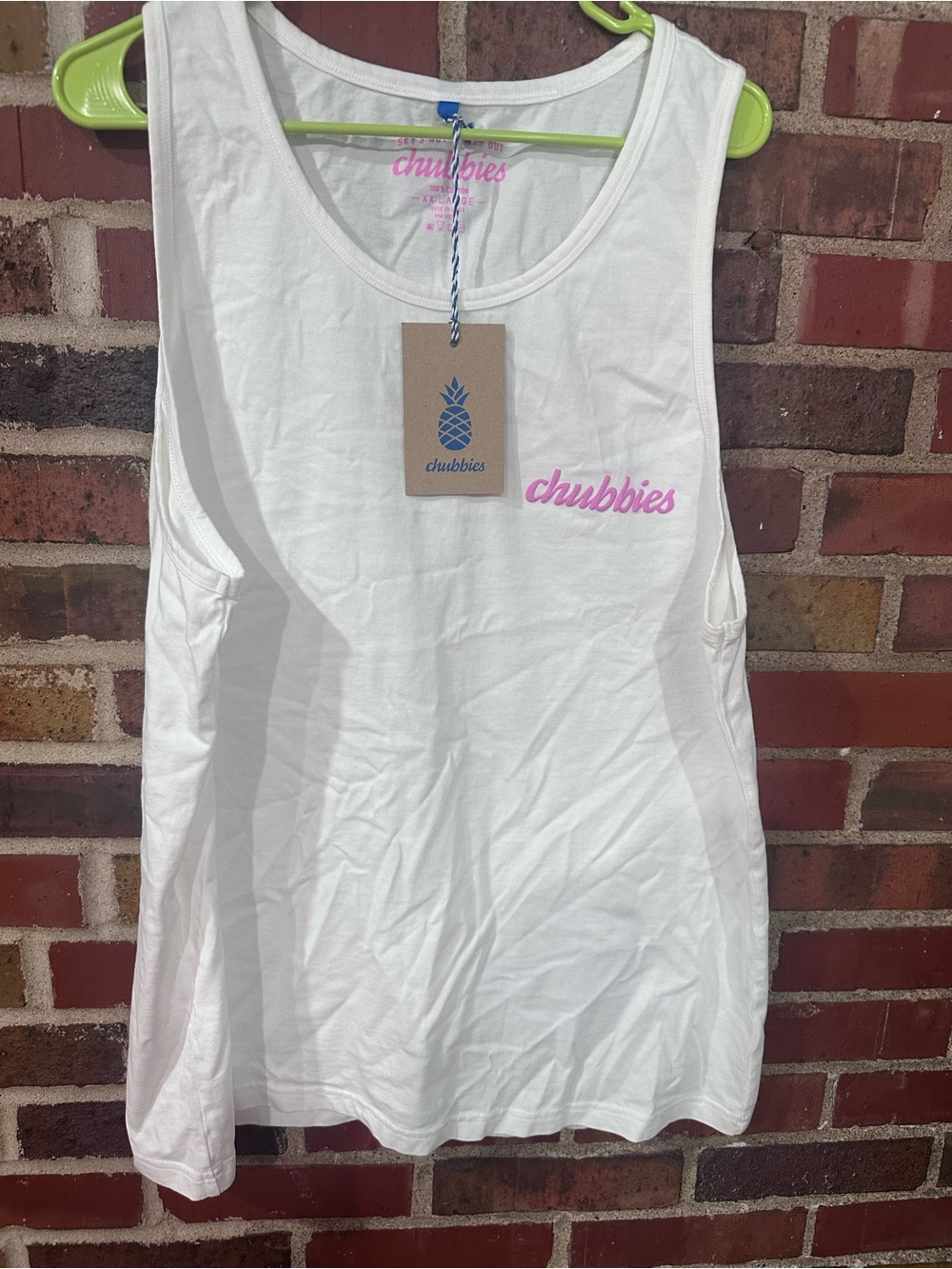 chubbies White Tank Top with Pink Script Logo